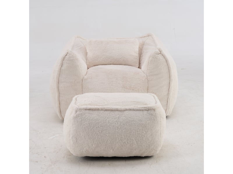 Canapé compact salon, canapé décoration, 123x157x73 cm, 2 personnes, faux fur polyester, poufs multifonctions inclus, livré en un seul colis, sans assemblage, adapté aux appartements et petits espaces, beige CozyNest - Conforama A