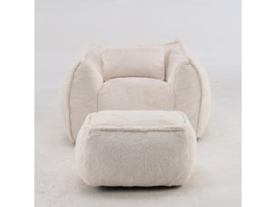 Canapé compact salon, canapé décoration, 123x157x73 cm, 2 personnes, faux fur polyester, poufs multifonctions inclus, livré en un seul colis, sans assemblage, adapté aux appartements et petits espaces, beige