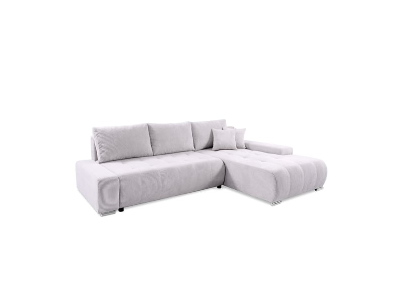  Canapé d'angle convertible velutti l velours côtelé poso gris clair, méridienne droite avec coffre  - Conforama A
