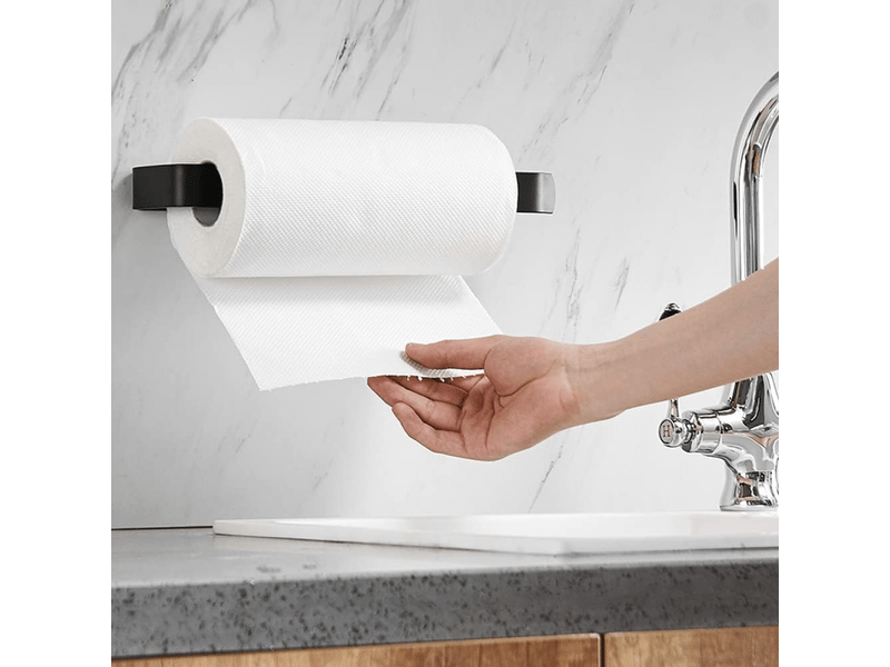  Porte-serviettes mural autocollant pour salle de bain, porte-papier toilette mural adhésif sans perçage, 33,5 cm, noir mat  - Conforama C