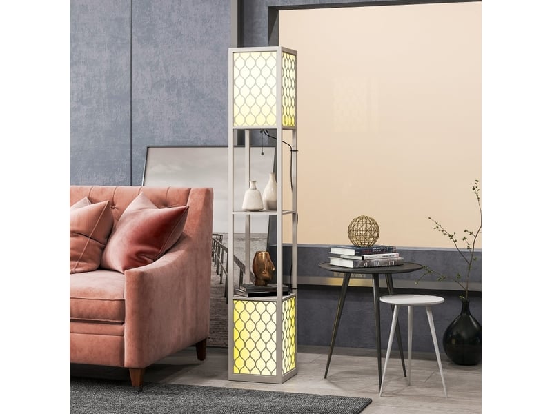  Lampadaire 26x26x156 cm avec 2 tablettes mdf gris clair  - Conforama B