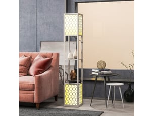 Lampadaire 26x26x156 cm avec 2 tablettes mdf gris clair