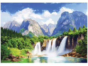 Papier peint panoramique intissé cascade paysage bleu - 300x210 cm - papier peint chambre et salon
