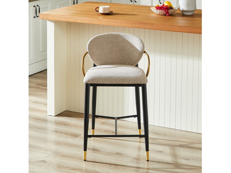  Tabourets de bar 57x52x87 cm lot de 2, réglables, dossier et repose-pied, pour bar, métal, chenille, marron clair, noir  - Conforama E