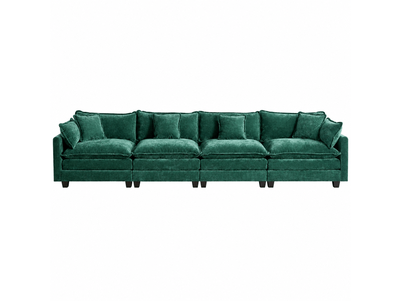  Canapé droit modulable 4 places 380 × 75 × 84 cm en chenille vert, coussins rembourrés IKSETERA TRADING LTD - Conforama A