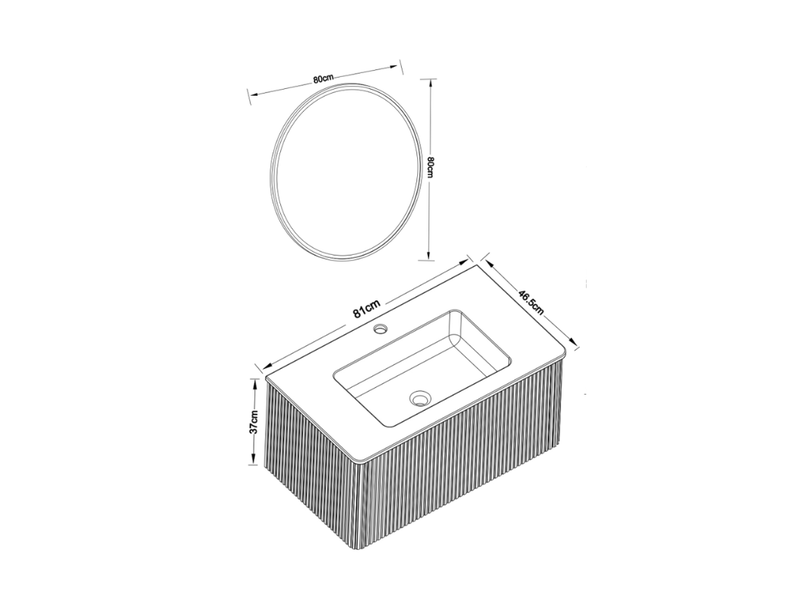  Meuble sous vasque suspendu avec 1 tiroir et miroir led antibuée, vasque intégrée blanche pour salle de bain 81 cm  - Conforama C