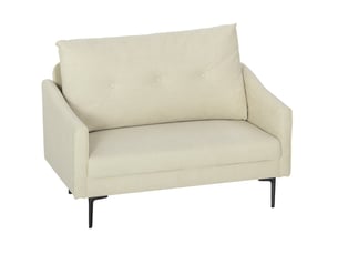 Canapé droit fixe 2 places en tissu beige 124 cm, mousse 16 cm et dossier capitonné, pour petits espaces