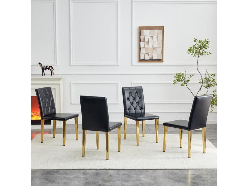  Lot de 4 chaises de salle à manger 89 cm, chaise cuisine, dossier à losanges, design contemporain, polyuréthane noir, acier doré  - Conforama B