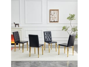 Lot de 4 chaises de salle à manger 89 cm, chaise cuisine, dossier à losanges, design contemporain, polyuréthane noir, acier doré