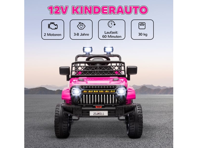  Voiture électrique 12 v pour enfants 95x62,5x65 cm avec télécommande 2,4 ghz rose  - Conforama D