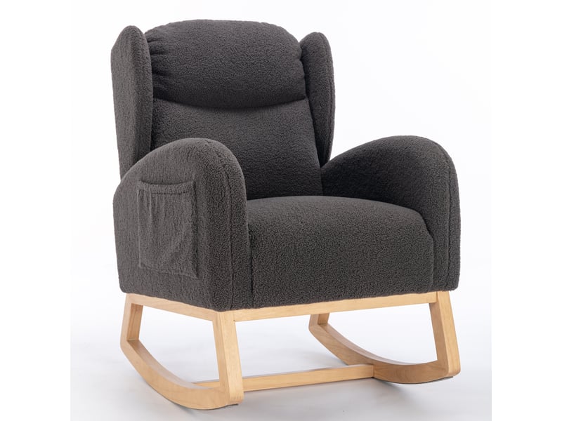  Fauteuil à bascule moderne avec revêtement en tissu effet peluche, dossier à oreilles, assise rembourrée, gris foncé  - Conforama A