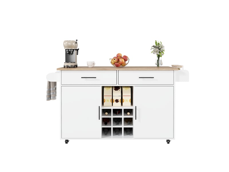 Îlot de cuisine mobile à plateau rabattable - desserte 2 portes 2 tiroirs 120x45x84 cm blanc - Conforama R
