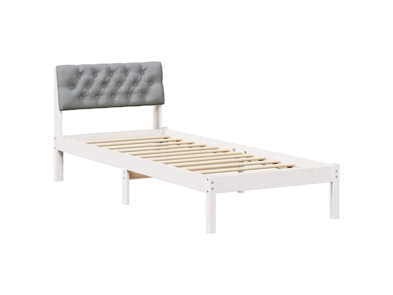  Lit simple- lit adulte -  cadre de lit blanc et gris clair 80 x 200 cm bois massif en pin  - Conforama A