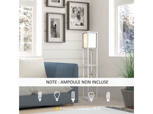 Lampadaire étagère 26l x 26l x 160h cm blanc 3 étagères 4 niveaux mdf