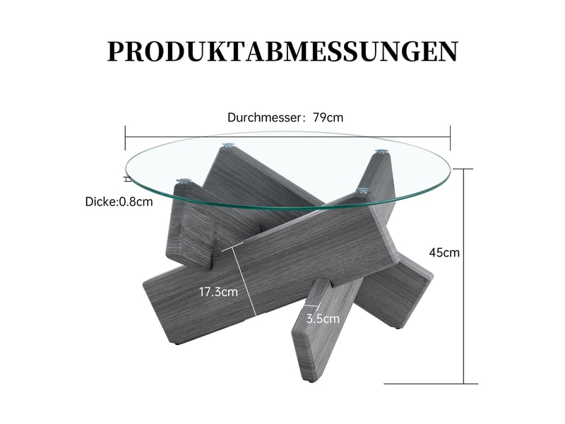  Table basse ronde 79 cm en verre trempé 8 mm et mdf gris, piètement croisé  - Conforama C