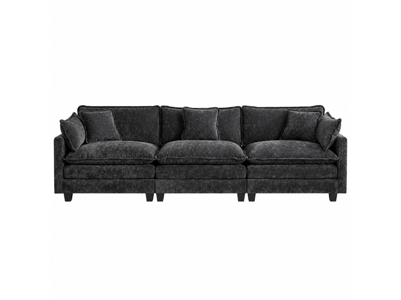 Canapé modulable 3 places cloud de5013 noir en chenille, coussins moelleux, moderne - Conforama A