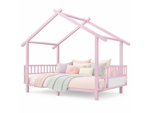 Lit cabane 90x200 cm coloris rose