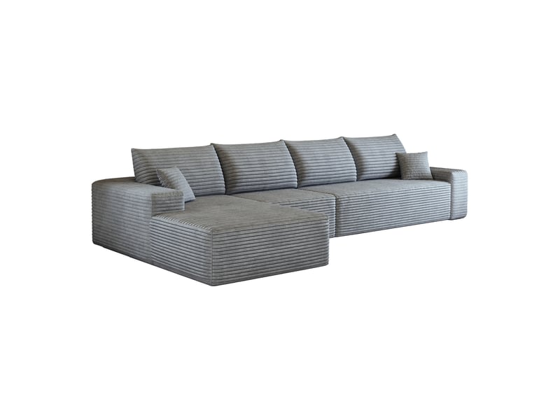  Canapé d'angle modulable 4 places en velours côtelé gris, 340 x 175 x 83 cm, méridienne gauche, sans montage, livré compressé, assise profonde CARDUME ESTIVAL - Conforama A