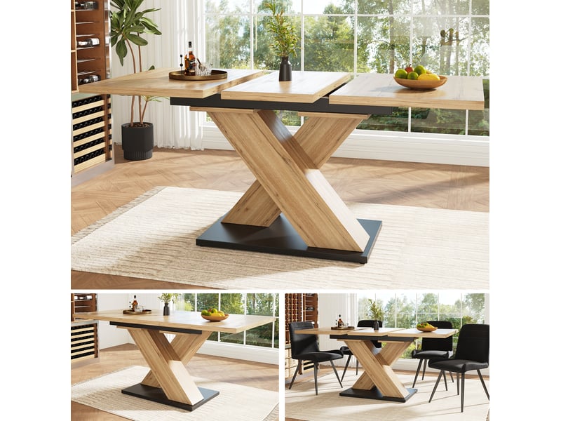 Table extensible à manger 119-158,5x80x75 cm 6 pers, pieds croisés, idéale en cuisine comme au salon, couleur bois clair, en mdf - Conforama D
