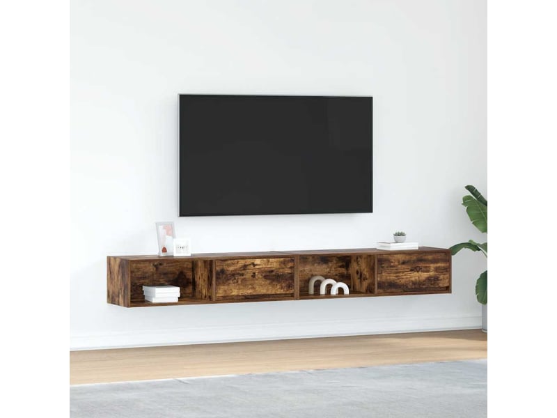  Lot de 2 meuble tv bas salon chêne fumé 100x31x25,5 cm bois d'ingénierie  - Conforama B