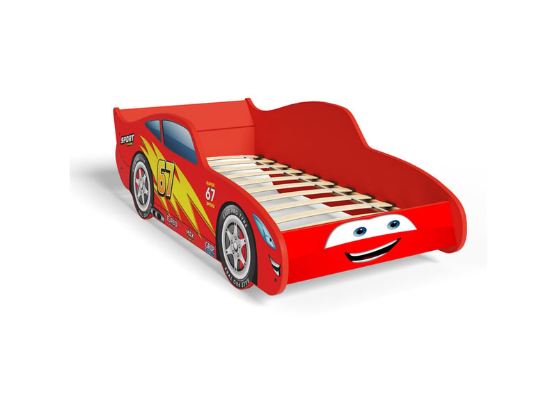 Lit voiture cars pour garçon 70x140 cm avec sommier flex, sans matelas – rouge CARS lit simple - Conforama E