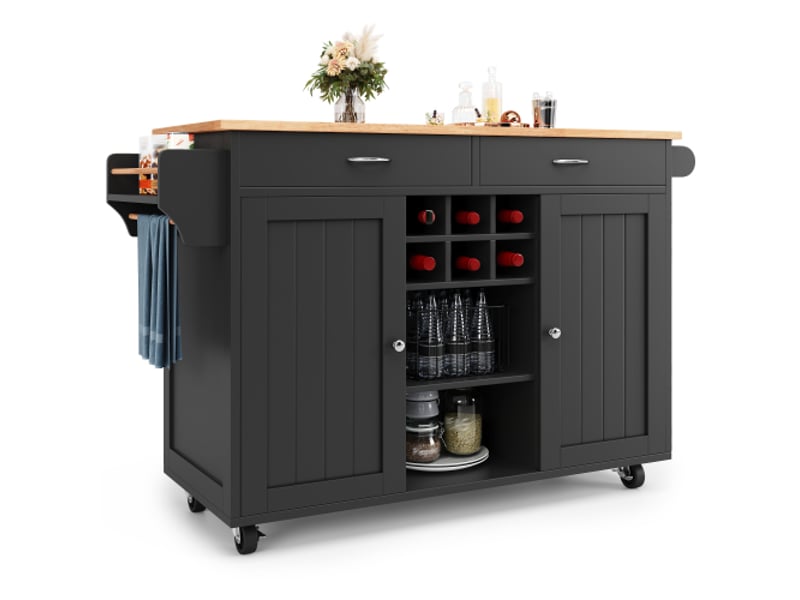  Îlot de cuisine - moderne - noir - mdf et métal - rangement flexible  - Conforama A
