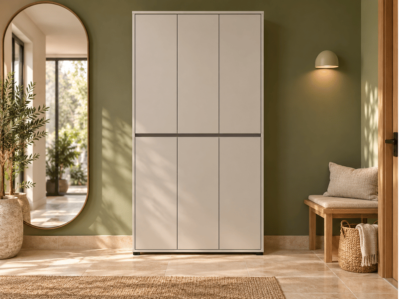  Armoire meuble à chaussures 6 portes coloris cachemire - longueur 103 x profondeur 34 x hauteur 210 cm  - Conforama E