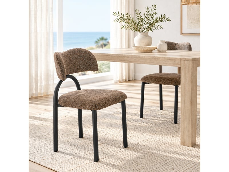  Chaises de salle à manger lot de 2 avec dossier rembourré  - piètement métal, tissu marron  - Conforama B
