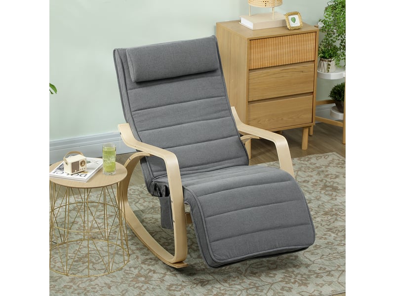  Fauteuil à bascule avec fonction massage, chauffage lombaire, 3 modes, revêtement en tissu, gris  - Conforama D