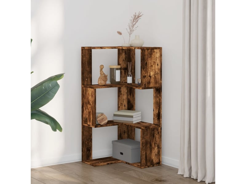  Bibliothèque d'angle à 3 niveaux, armoire à livres chêne fumé bois d'ingénierie  - Conforama C