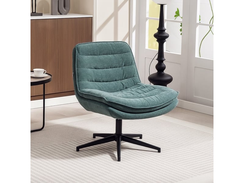  Chaise de bureau pivotante  65,5 x 76 x 80 cm - assise large spéciale position en tailleur - tissu effet lin - vert foncé  - Conforama D