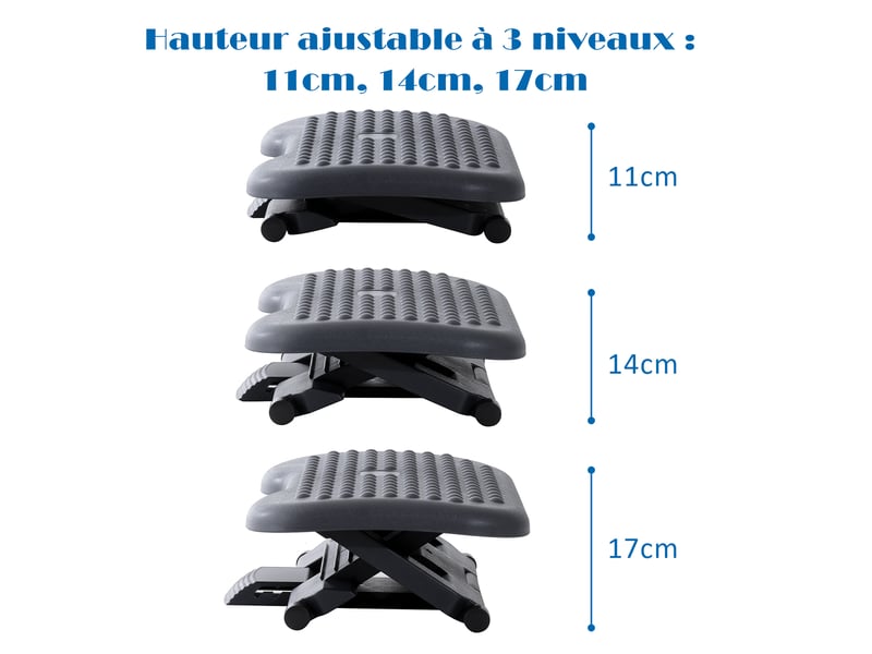  Repose-pieds de bureau, repose-pieds ergonomique, angle ajustable 30°, pour bureau et maison, hauteur ajustable à 3 positions, gris foncé  - Conforama R
