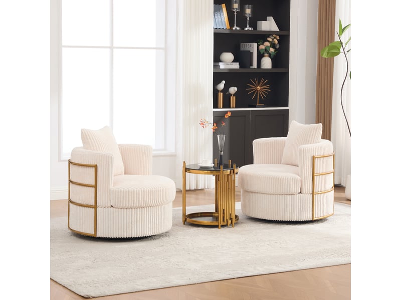 Lot de 2 fauteuils pivotants 360° en velours côtelé beige avec rangement - Conforama D