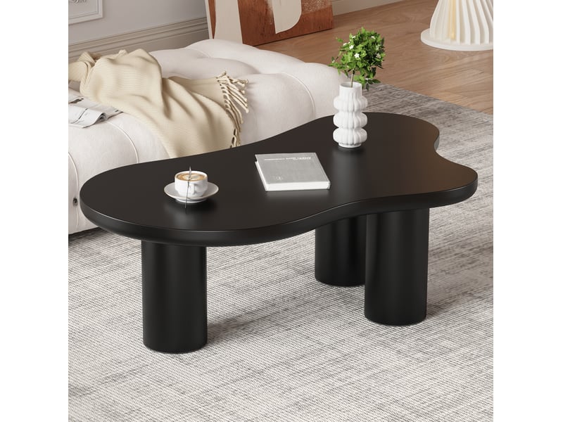  Table basse forme nuage 107x66x40.5 cm en mdf et pvc noir  - Conforama B