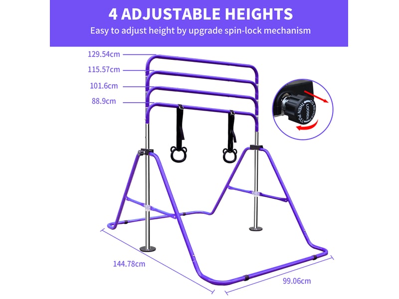 Barre de gymnastique enfant réglable violette en fer, 88,9 à 129,54 cm, pliable pour l'entraînement - Conforama C