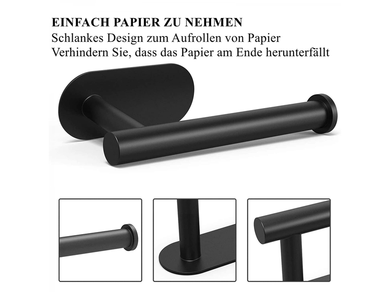  Porte rouleau de papier toilette mural - support premium sans perçage en acier inoxydable noir pour cuisine et salle de bain  - Conforama C