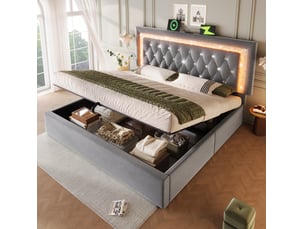 Lit coffre 160x200 cm OKWISH coloris gris