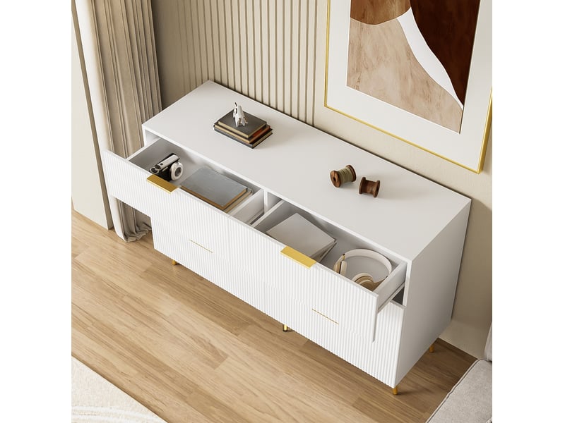  Buffet à 6 tiroirs – design moderne blanc et doré – 120 x 40 x 77 cm  - Conforama C