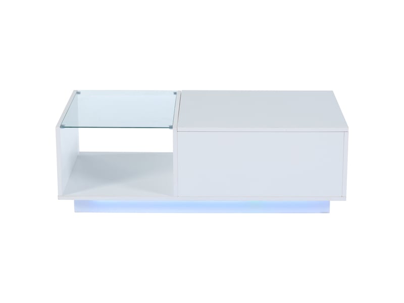  Table basse led, table basse laquée brillante, table de salon avec hauteur réglable, rangement dissimulé et étagère, 50 x 100 x (33-46,5) cm  - Conforama D