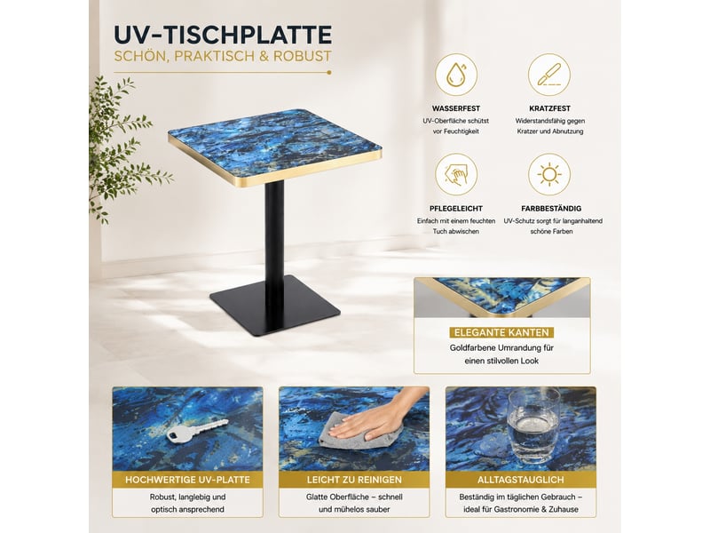  Table de salle à manger,60x60x74 cm,piètement métal,mdf,bleu effet marbre  - Conforama E