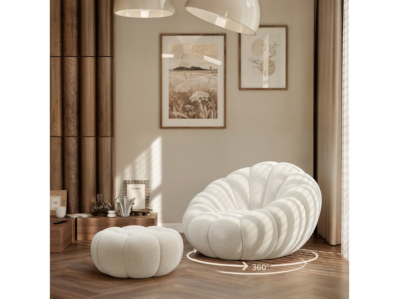  Fauteuil pivotant eclipse - avec repose-pieds - moderne - tissu bouclé - crème ECLIPSE - Conforama B