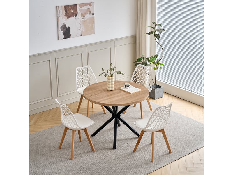 Lot de 4 chaises salle manger,chaises scandinave,dossier en maille,coussin de siège en cuir(blanc) - Conforama R