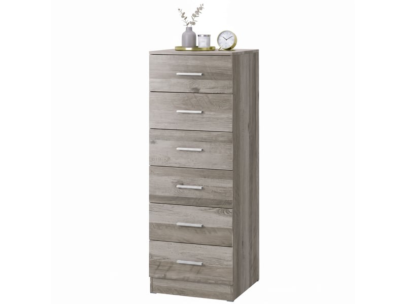  Commode à 6 tiroirs, commode haute de chambre avec dispositif anti-basculement, 40 x 40 x 110 cm, gris clair  - Conforama B