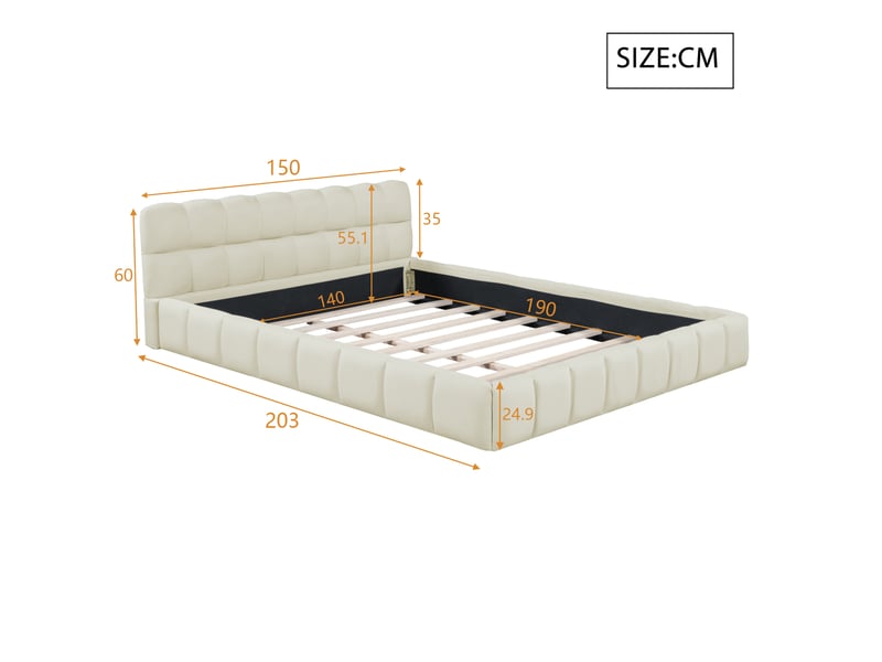  Lit 2 places 140x190 cm tissu lin coloris beige  - Conforama C