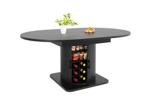 Table à manger extensible 118-158x118x76cm table de cuisine avec rangement, finition noire, dessus aggloméré, plateaux amovibles, cadre en métal