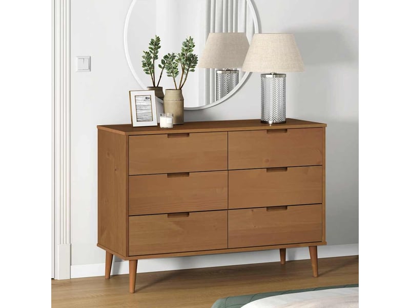  Commode chambre adulte, armoire à tiroirs marron 113x40x80 cm bois de pin massif shl96414  - Conforama B