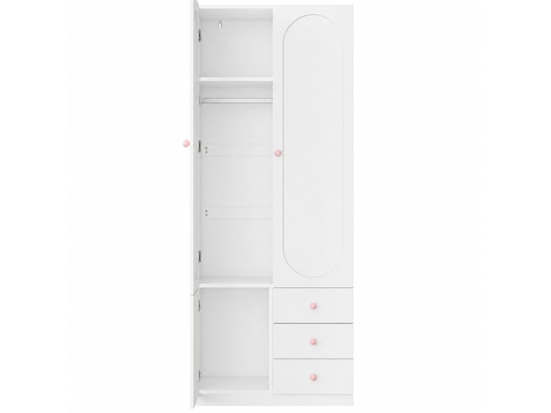Armoire enfant 2 portes 80x50x200 cm – blanche – 3 tiroirs, penderie et dispositif anti-basculement - Conforama A
