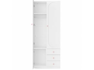 Armoire enfant 2 portes 80x50x200 cm – blanche – 3 tiroirs, penderie et dispositif anti-basculement