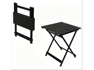 Table de camping pliable 50,5 x 46,5 x 60 cm noire en aluminium, structure en x et patins antidérapants