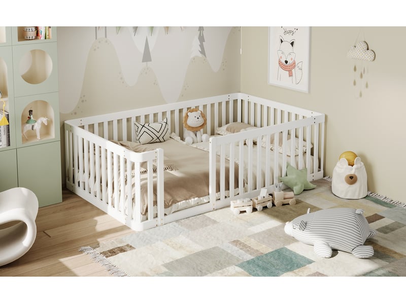 Lit enfant 90 x 200 cm, cadre de lit simple, barrières de sécurité, 1 place, structure multifonction, ligne épurée, bois massif, blanc Morn Vibe - Conforama D